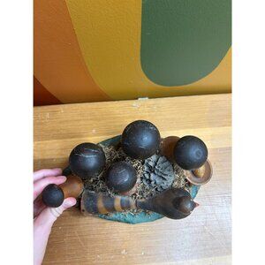 Vintage mushroom mushie wooden forest folk art bird ceramic boho cottagecore